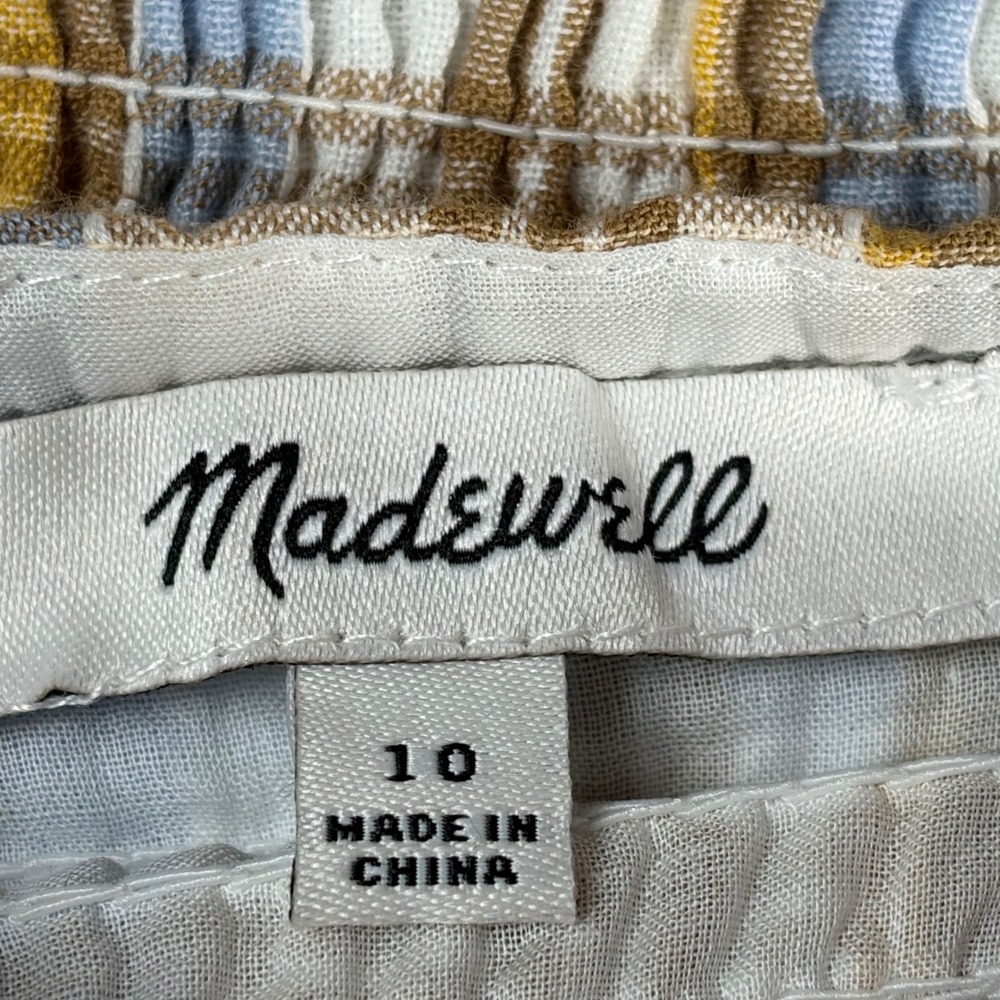 Madewell Plaid Ruffle Strap Smocked Midi Dress Blue Brown NF904 Size 10 - Picture 7 of 14